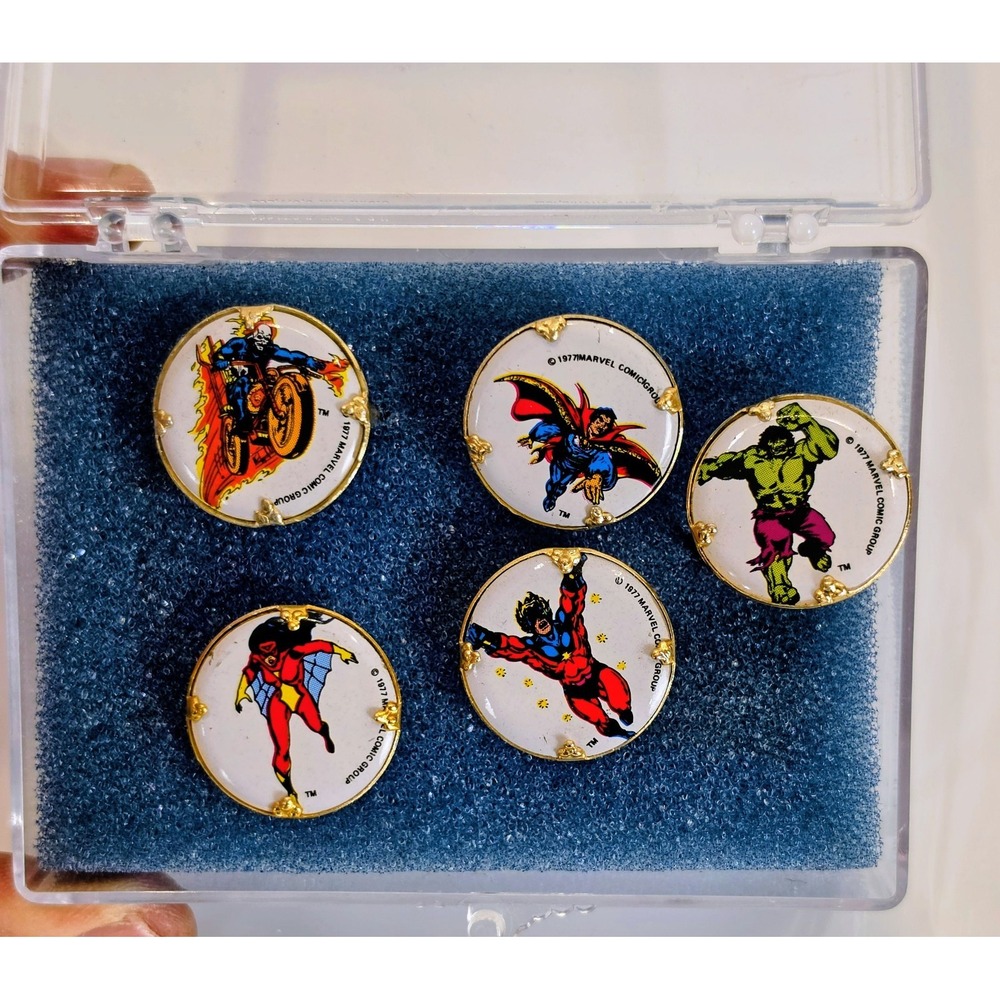 1977 Marvel Vending Rings Lot of 5 Hulk Ghost Rider Spider Woman Dr Strange Cap.
